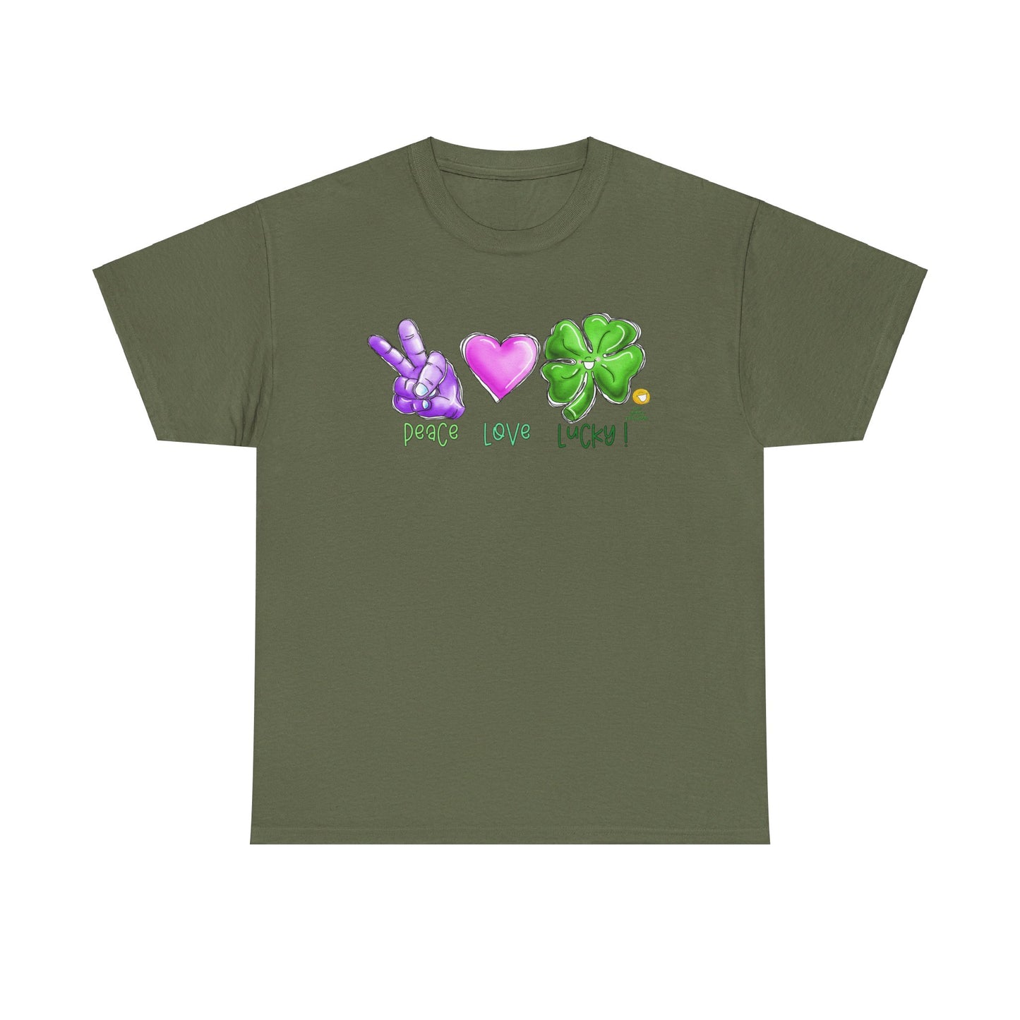 Peace Love and Lucky tshirt, Clovers, St Patricks day tshirt, Peace Love and Lucky by The Giggle Network,All images are Copyrighted by Laurie Repetto and The GIggle Network, and cannot be reproduced without written and dated permission from the artist.
