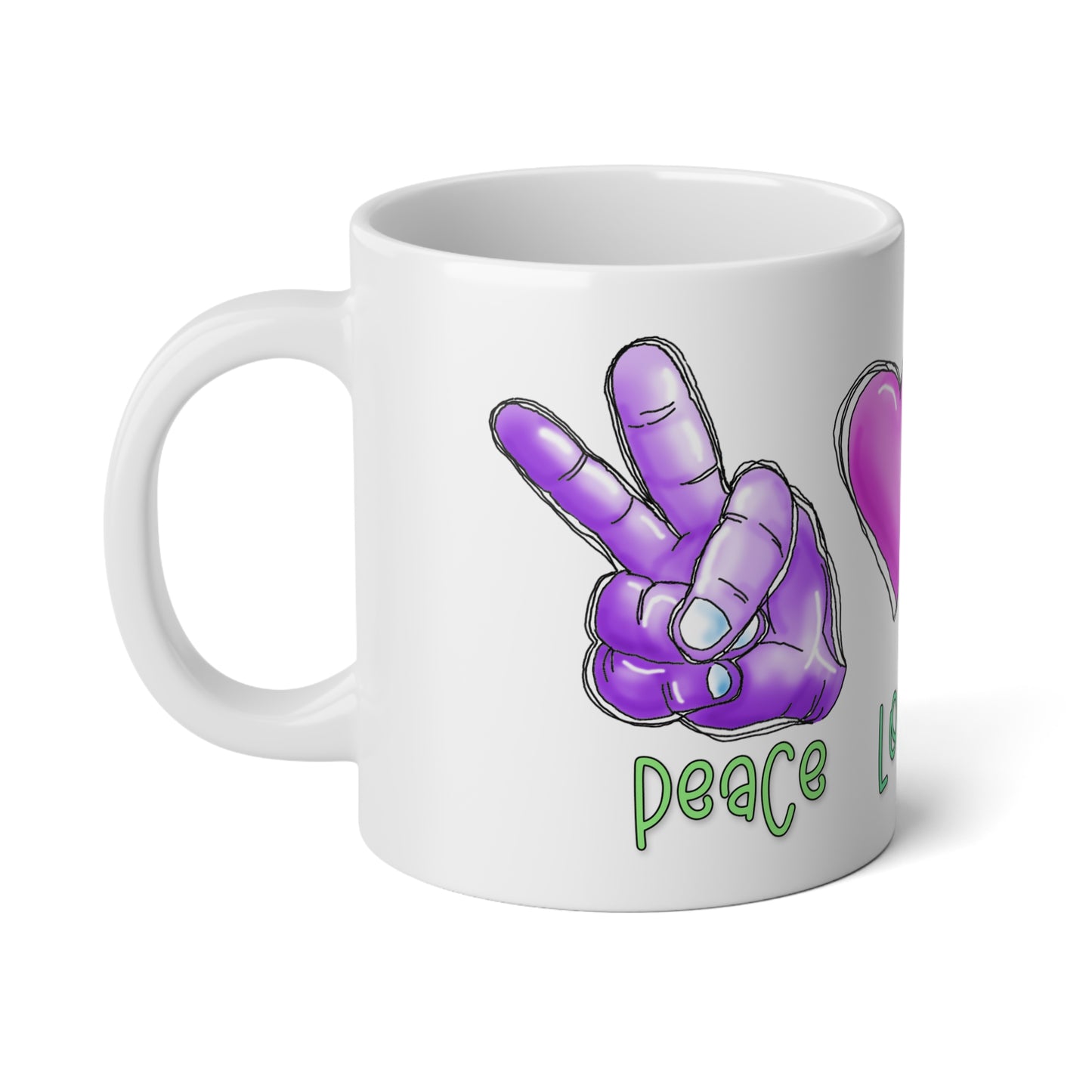 Peace Love and Lucky by The Giggle Network Jumbo Mug, 20oz, St Patrick Day Mug, Clovers Mug, Wear Green and Drink Coffee