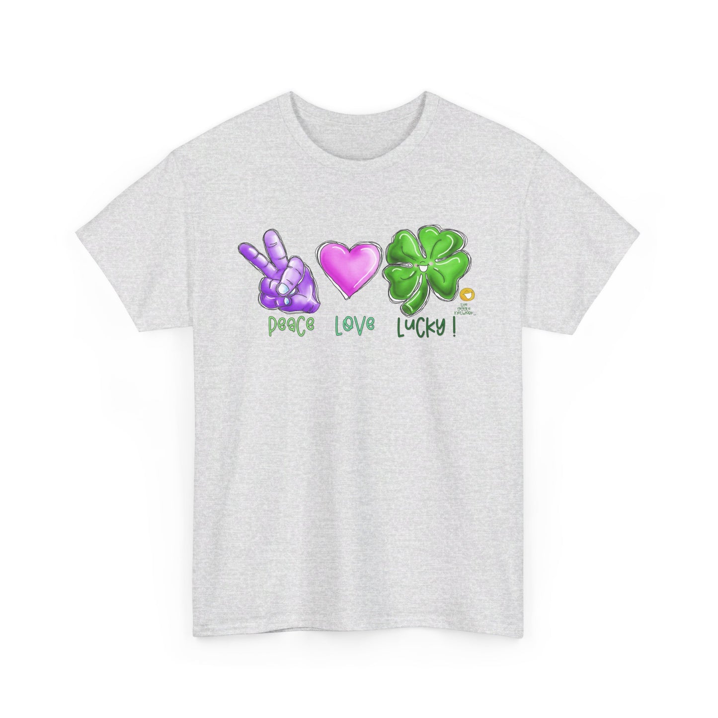 Peace Love and Lucky tshirt, Clovers, St Patricks day tshirt, Peace Love and Lucky by The Giggle Network,All images are Copyrighted by Laurie Repetto and The GIggle Network, and cannot be reproduced without written and dated permission from the artist.