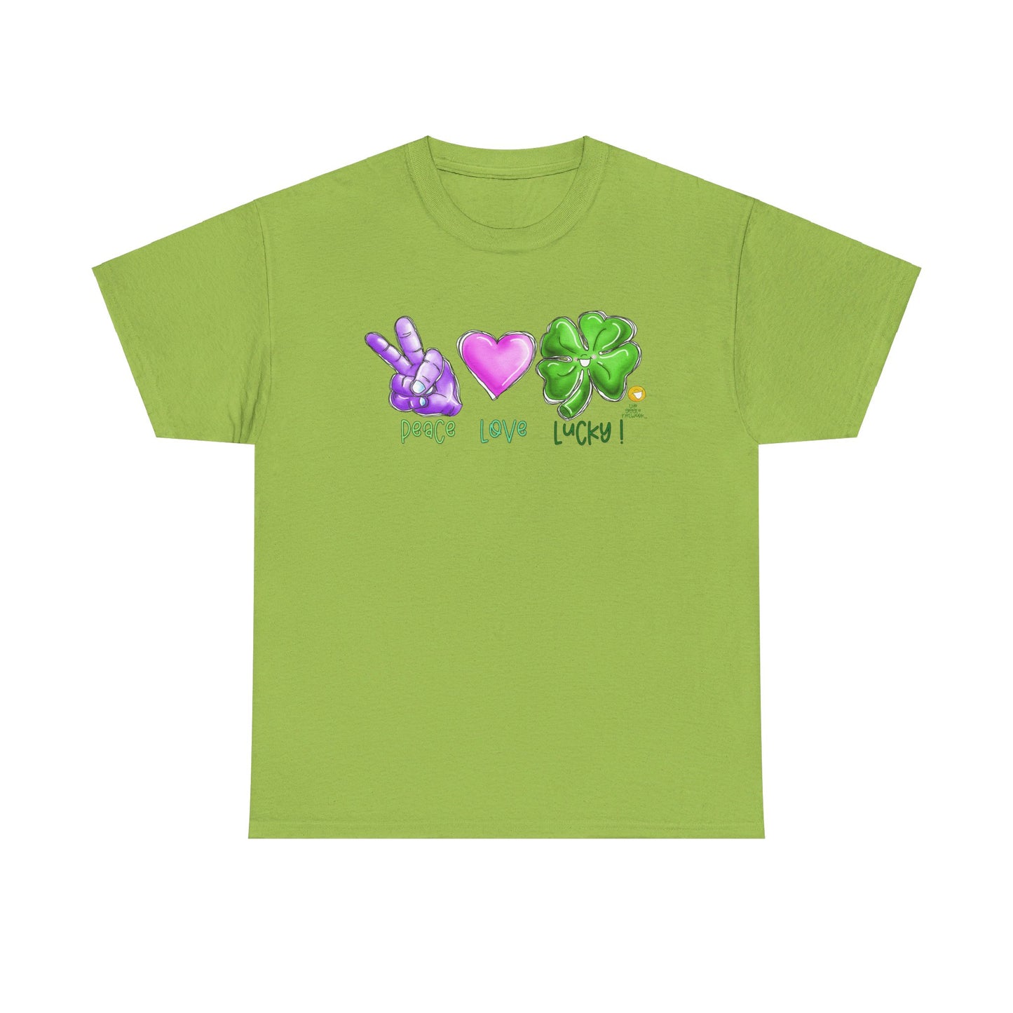 Peace Love and Lucky tshirt, Clovers, St Patricks day tshirt, Peace Love and Lucky by The Giggle Network,All images are Copyrighted by Laurie Repetto and The GIggle Network, and cannot be reproduced without written and dated permission from the artist.