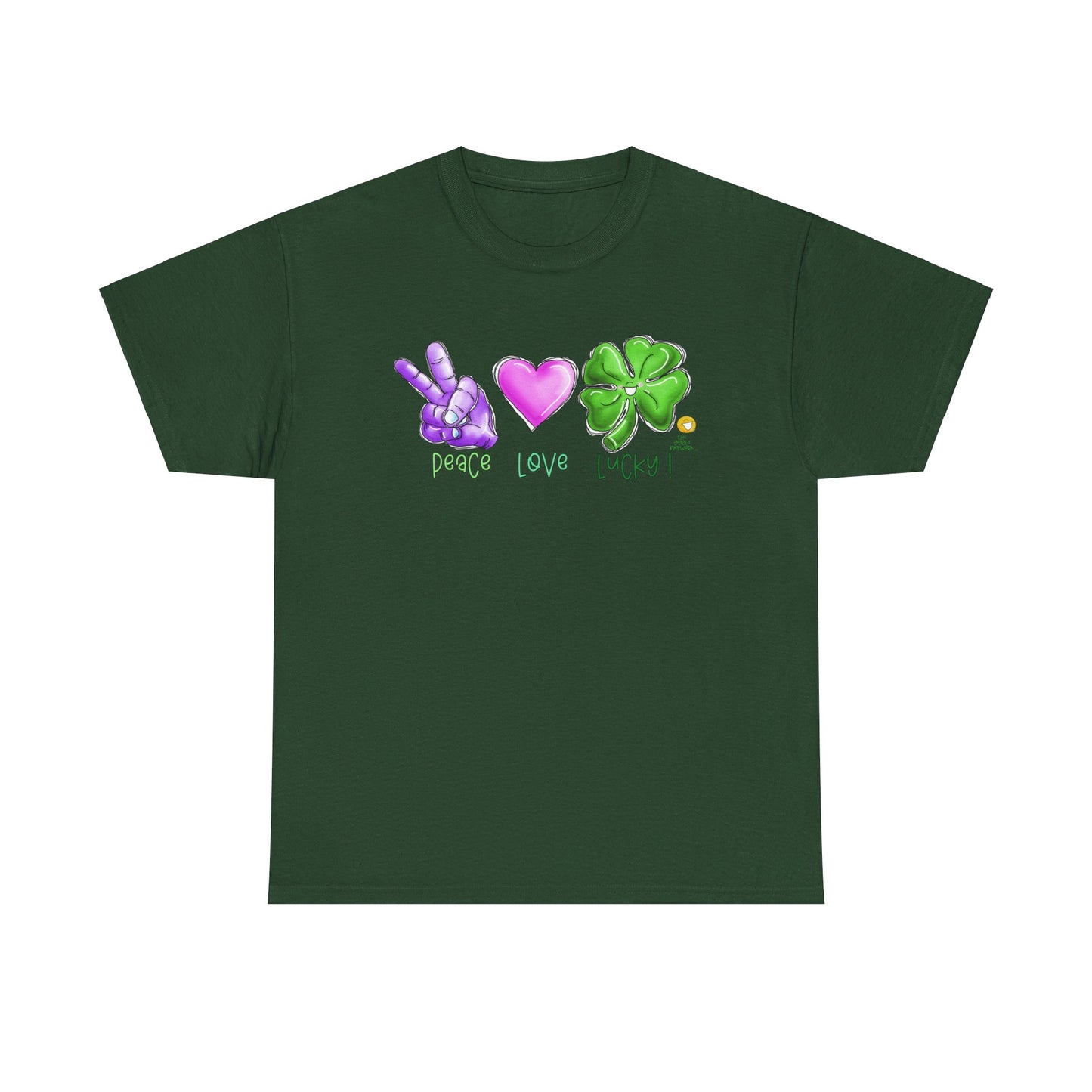 Peace Love and Lucky tshirt, Clovers, St Patricks day tshirt, Peace Love and Lucky by The Giggle Network,All images are Copyrighted by Laurie Repetto and The GIggle Network, and cannot be reproduced without written and dated permission from the artist.