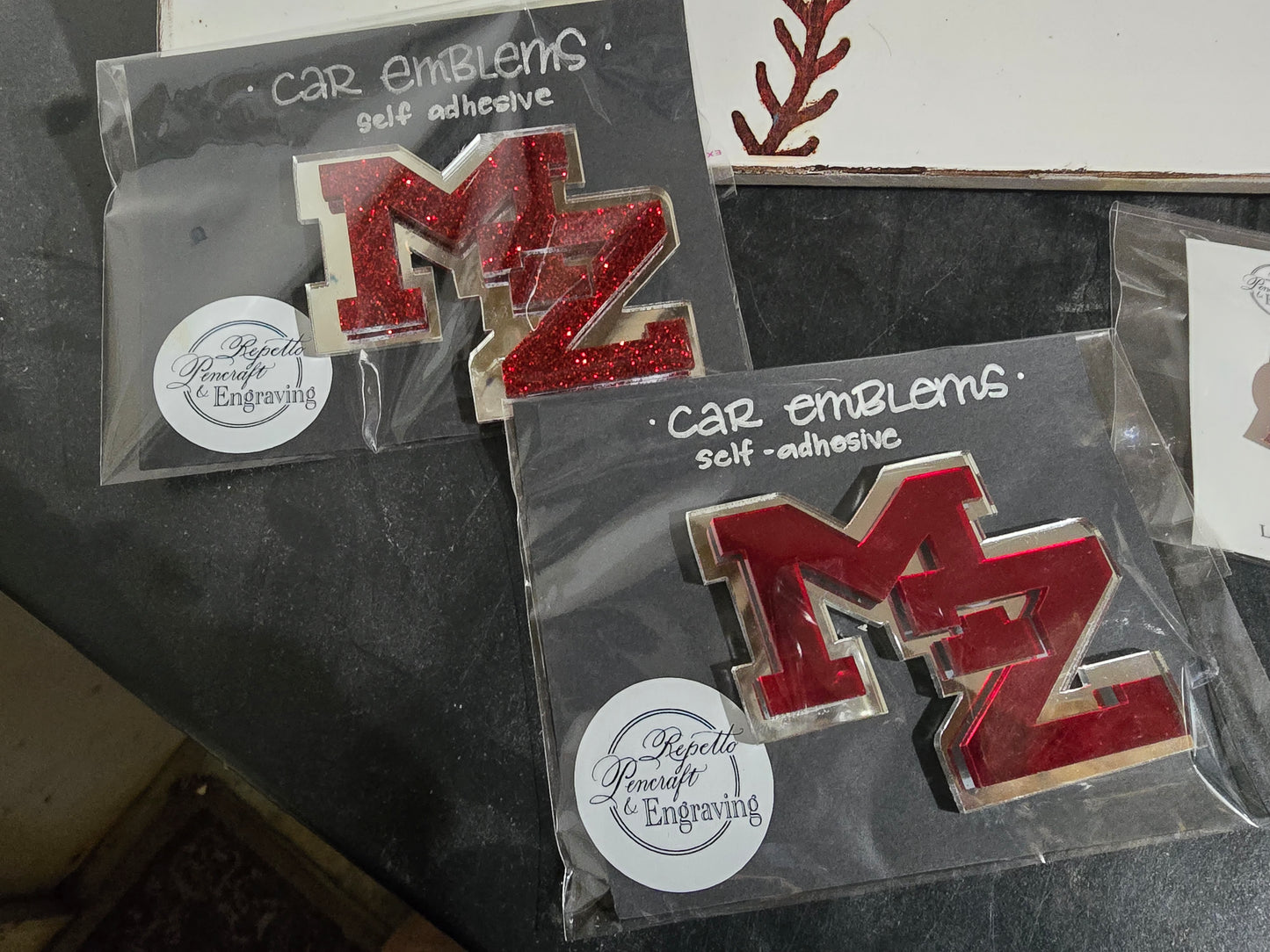 Red Mirror MZ Acrylic Car Emblem- Self Adhesive- MZ Eagles