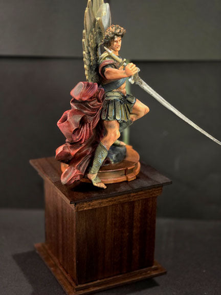 St. Michael the Archangel Statue on Wooden Pedestal, Hidden Compartment