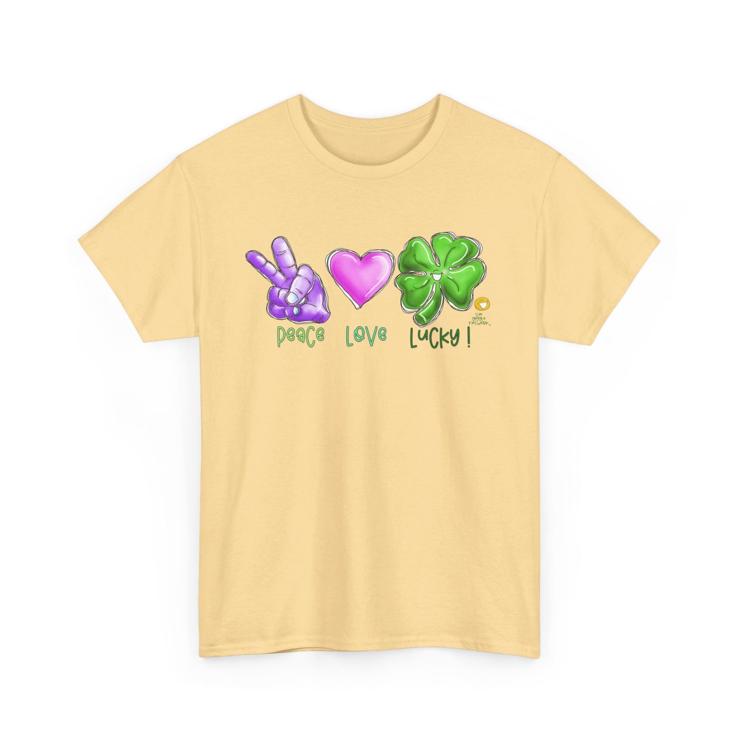 Peace Love and Lucky tshirt, Clovers, St Patricks day tshirt, Peace Love and Lucky by The Giggle Network,All images are Copyrighted by Laurie Repetto and The GIggle Network, and cannot be reproduced without written and dated permission from the artist.