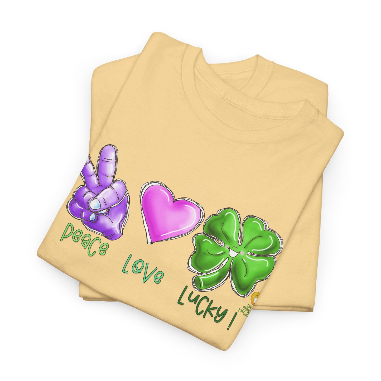 Peace Love and Lucky tshirt, Clovers, St Patricks day tshirt, Peace Love and Lucky by The Giggle Network,All images are Copyrighted by Laurie Repetto and The GIggle Network, and cannot be reproduced without written and dated permission from the artist.