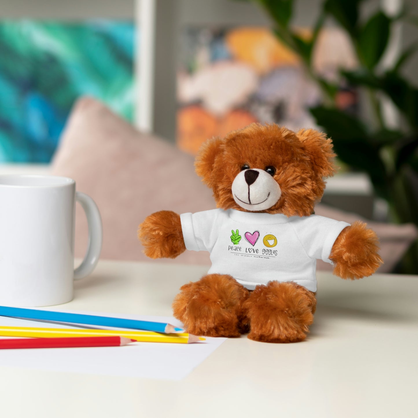 Stuffed Bear, Bunny, or Tiger with Peace, Love, Giggles by The Giggle Network (TM)