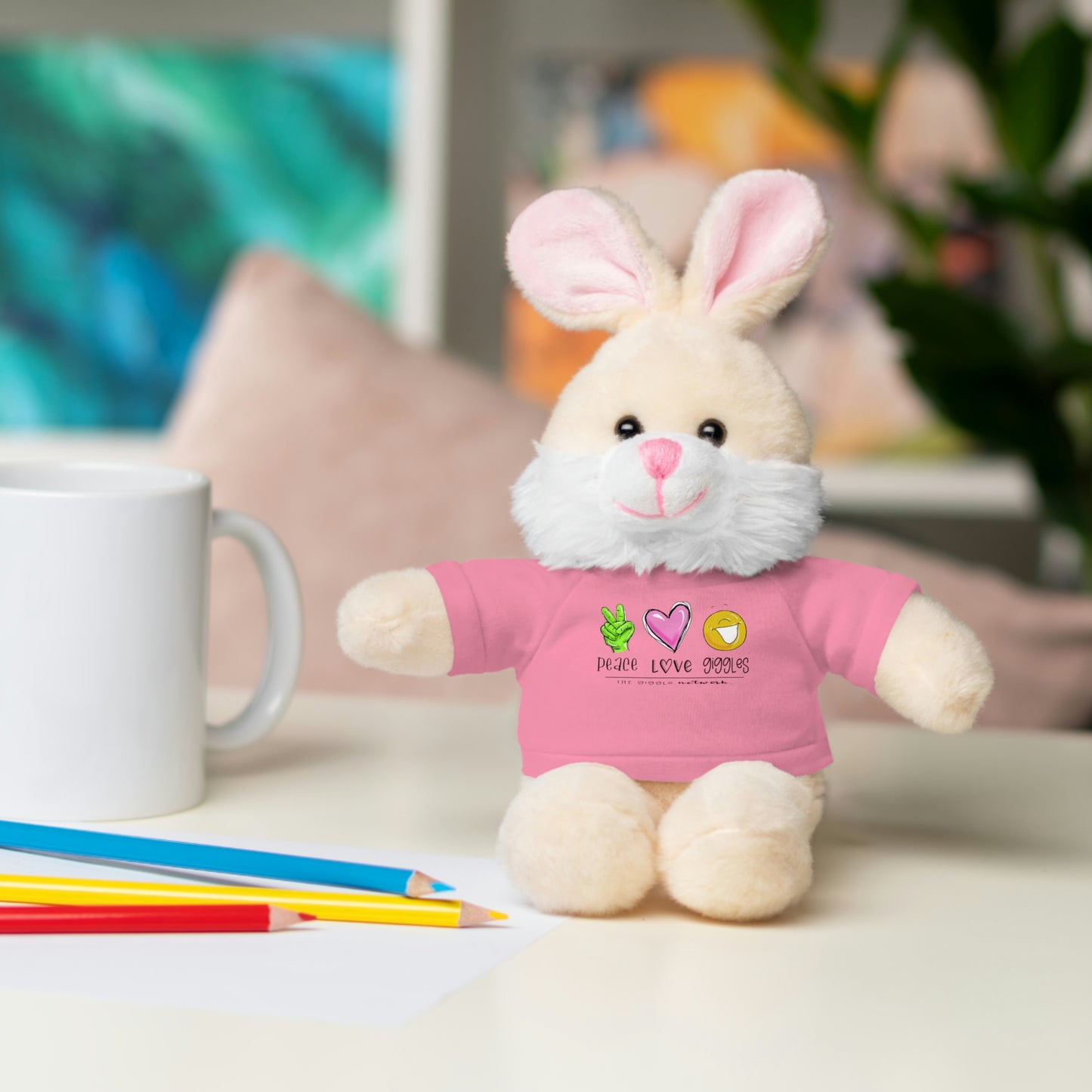 Stuffed Bear, Bunny, or Tiger with Peace, Love, Giggles by The Giggle Network (TM)