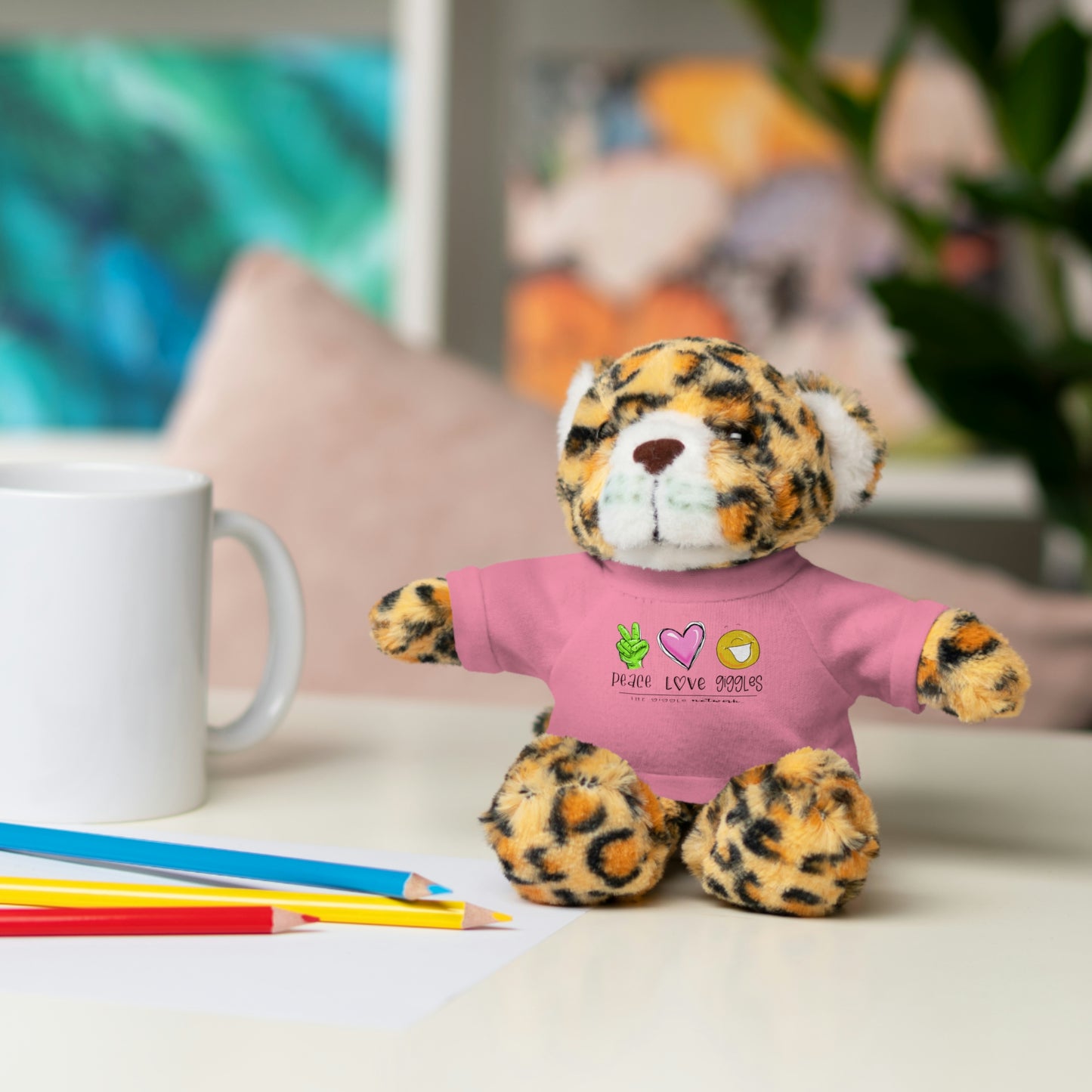 Stuffed Bear, Bunny, or Tiger with Peace, Love, Giggles by The Giggle Network (TM)