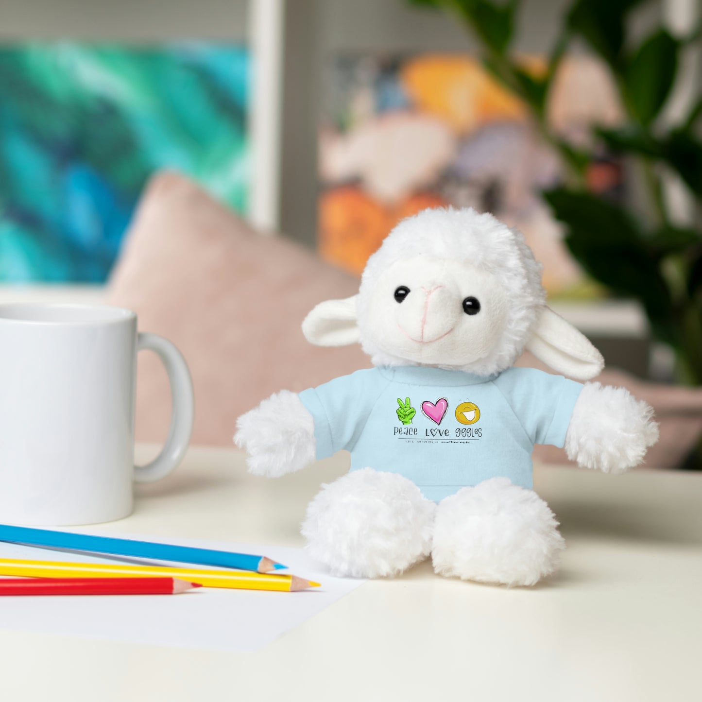 Stuffed Bear, Bunny, or Tiger with Peace, Love, Giggles by The Giggle Network (TM)