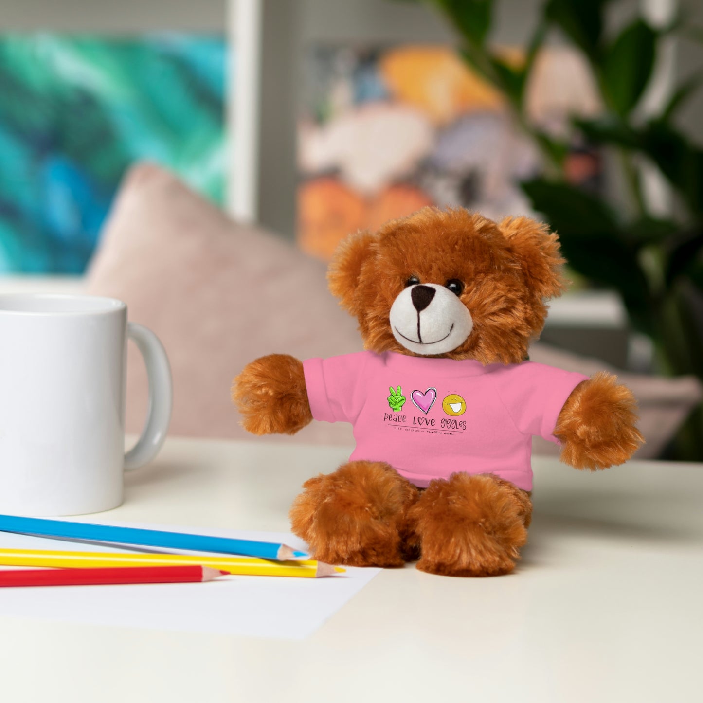 Stuffed Bear, Bunny, or Tiger with Peace, Love, Giggles by The Giggle Network (TM)