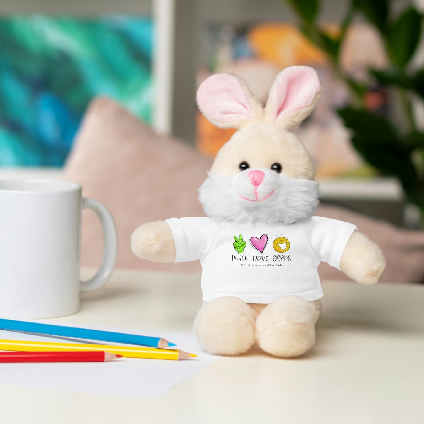 Stuffed Bear, Bunny, or Tiger with Peace, Love, Giggles by The Giggle Network (TM)