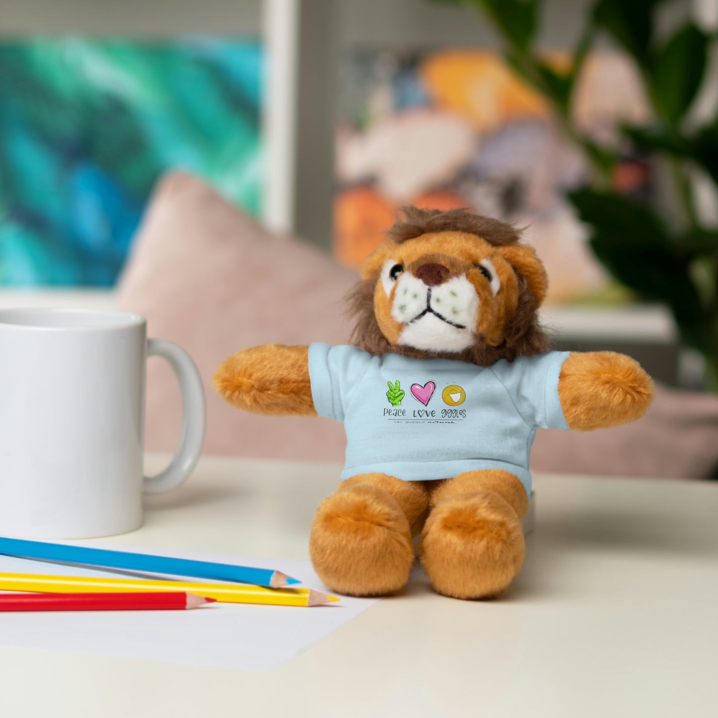 Stuffed Bear, Bunny, or Tiger with Peace, Love, Giggles by The Giggle Network (TM)