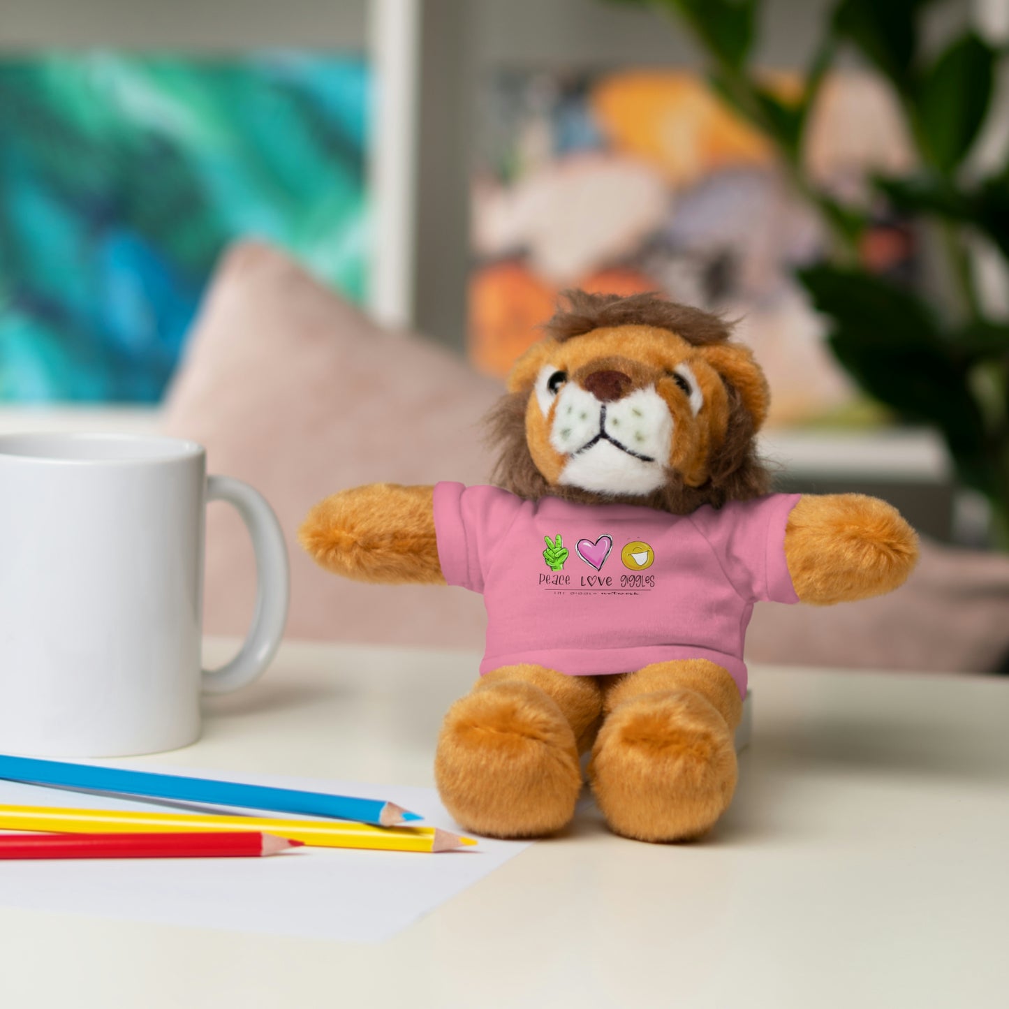 Stuffed Bear, Bunny, or Tiger with Peace, Love, Giggles by The Giggle Network (TM)