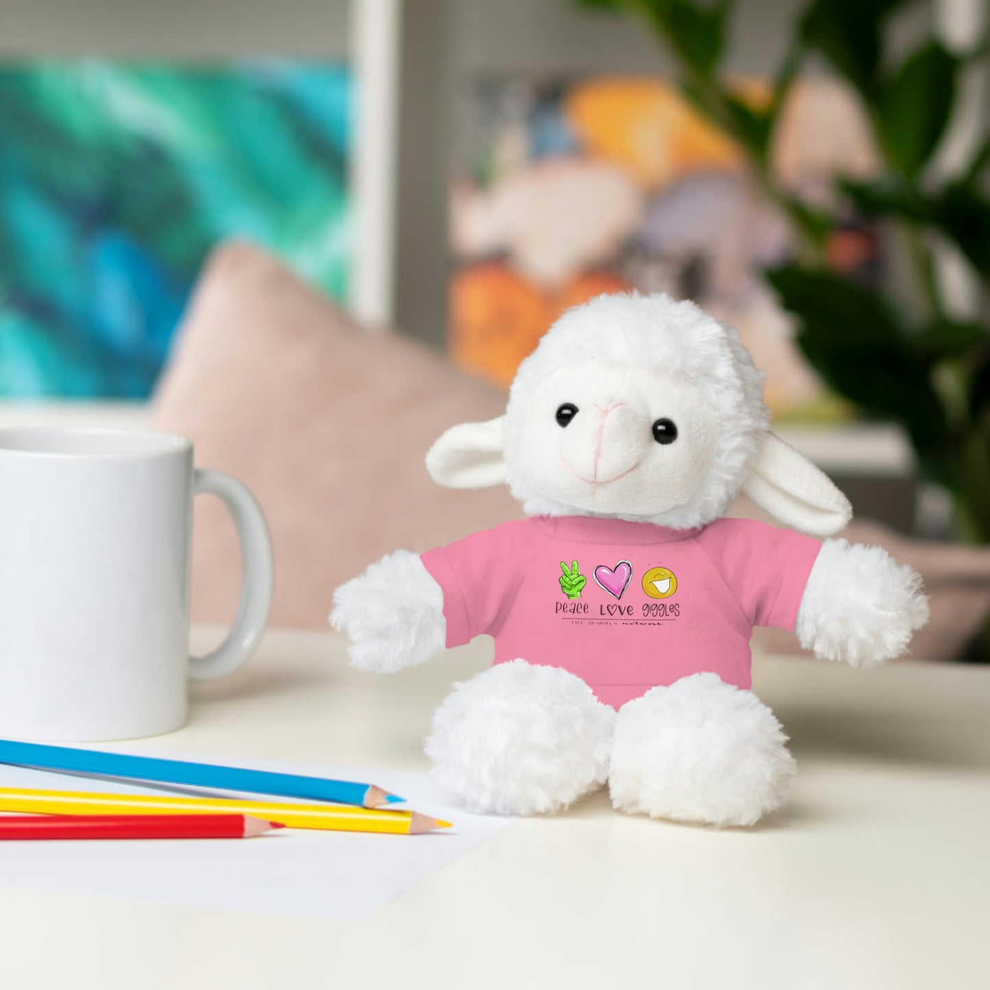 Stuffed Bear, Bunny, or Tiger with Peace, Love, Giggles by The Giggle Network (TM)