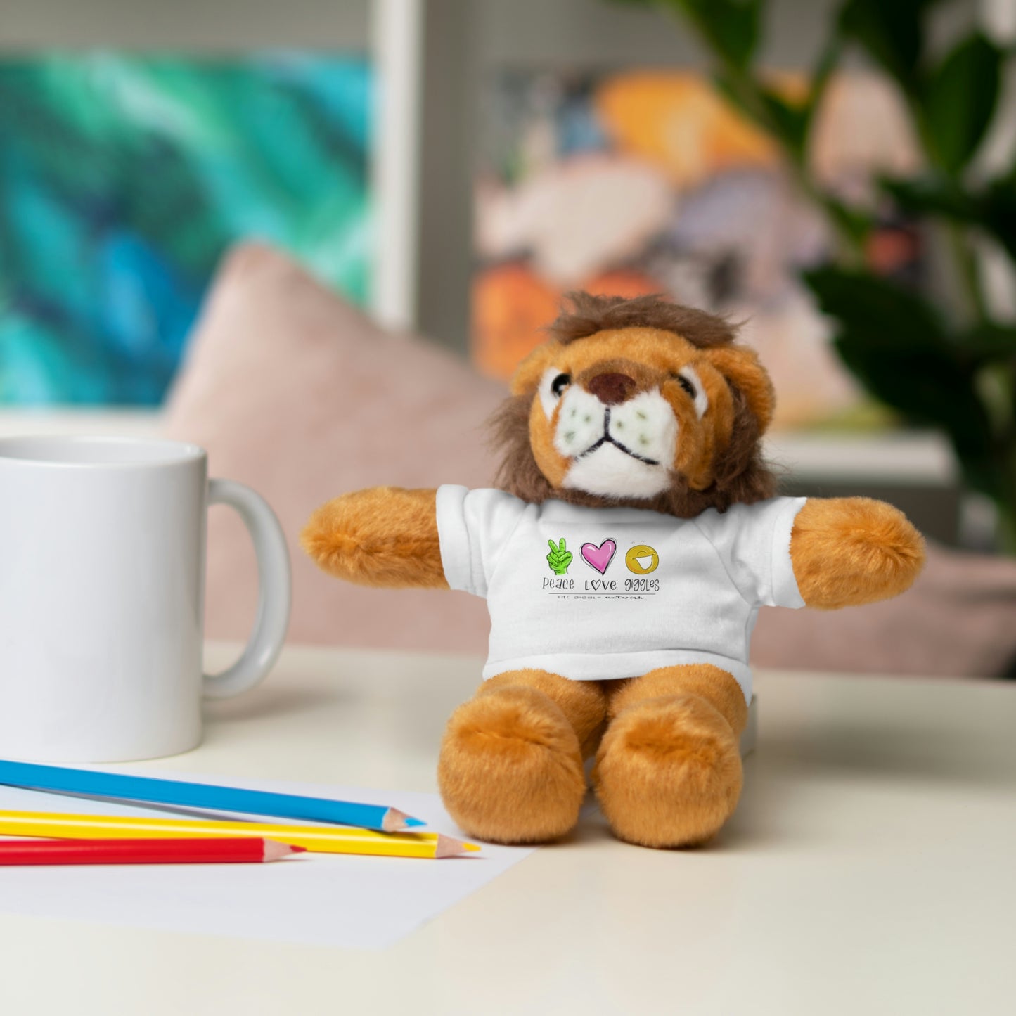 Stuffed Bear, Bunny, or Tiger with Peace, Love, Giggles by The Giggle Network (TM)