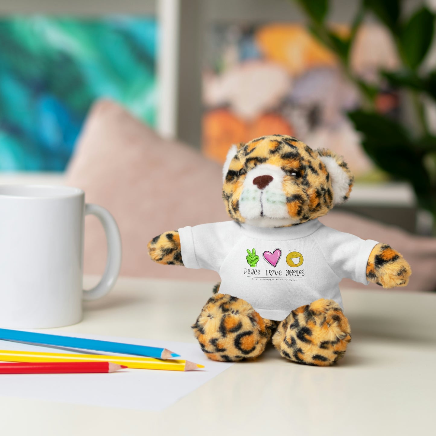 Stuffed Bear, Bunny, or Tiger with Peace, Love, Giggles by The Giggle Network (TM)