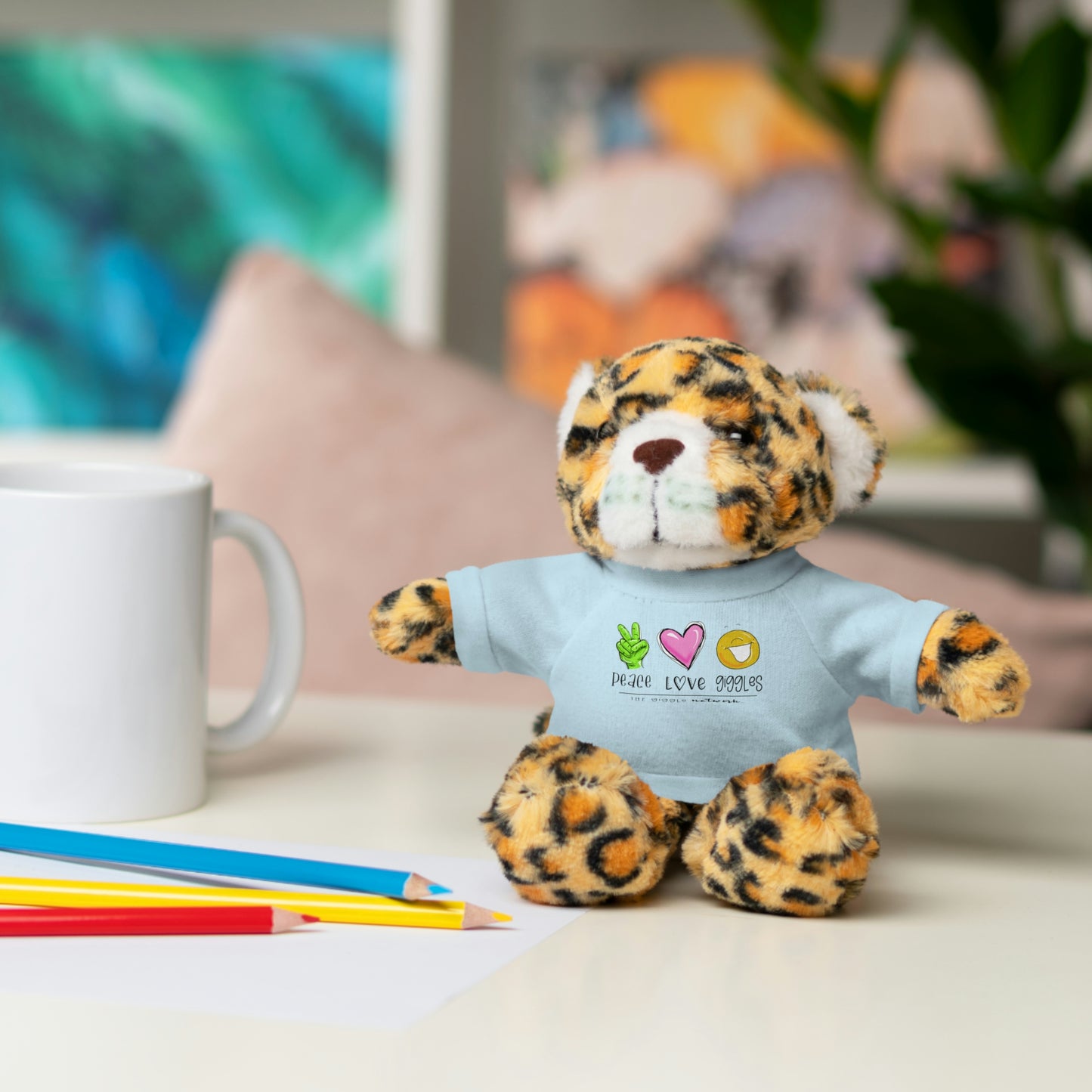 Stuffed Bear, Bunny, or Tiger with Peace, Love, Giggles by The Giggle Network (TM)