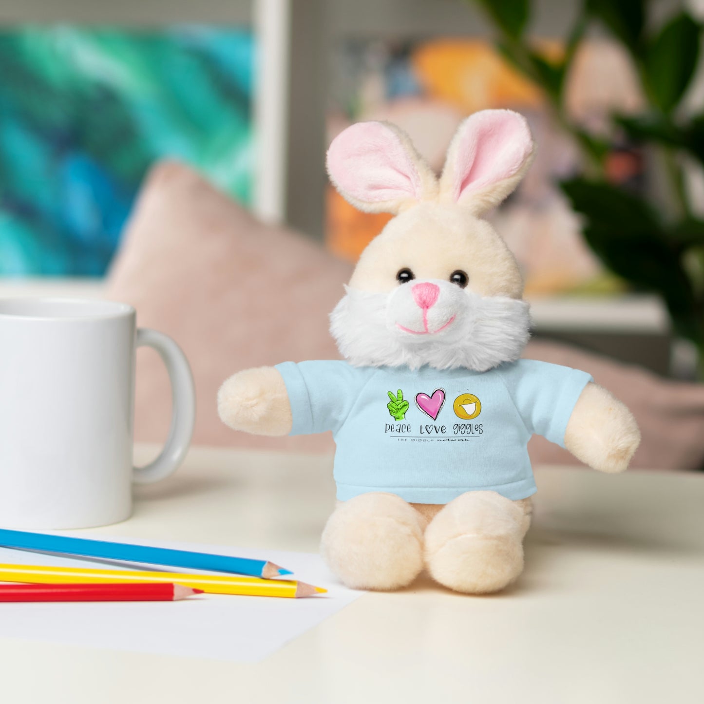 Stuffed Bear, Bunny, or Tiger with Peace, Love, Giggles by The Giggle Network (TM)