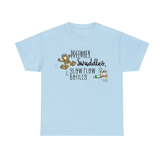 Preemie Swaddles and Slow Flow bottles by The Giggle Network created and Illustrated by Laurie Repetto, RN.