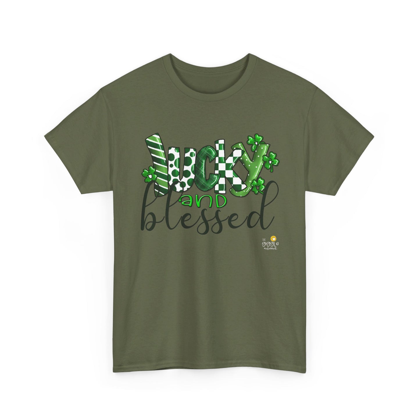 Lucky and blessed tshirt, Clovers,  St Patricks day tshirt, Lucky and Blessed by The Giggle Network,All images are Copyrighted by Laurie Repetto and The GIggle Network, and cannot be reproduced without written and dated permission from the artist.