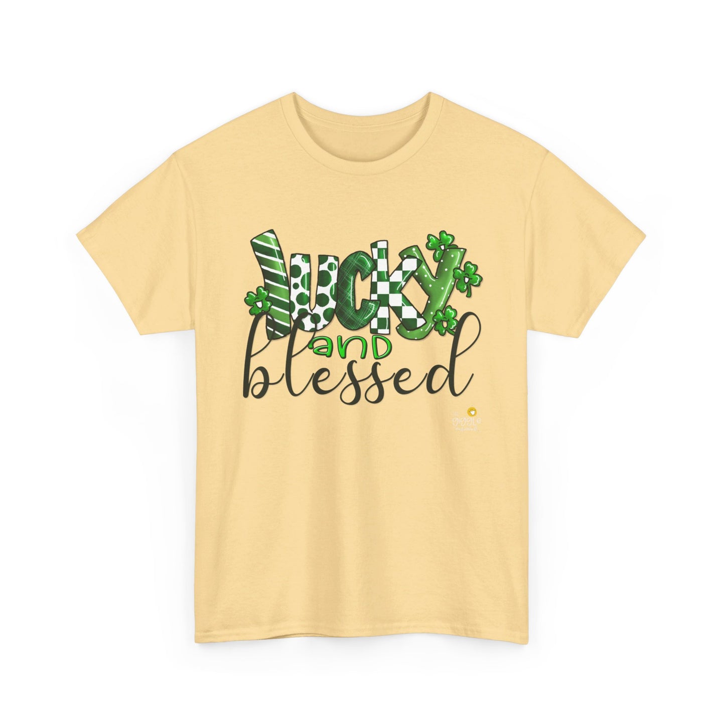 Lucky and blessed tshirt, Clovers,  St Patricks day tshirt, Lucky and Blessed by The Giggle Network,All images are Copyrighted by Laurie Repetto and The GIggle Network, and cannot be reproduced without written and dated permission from the artist.