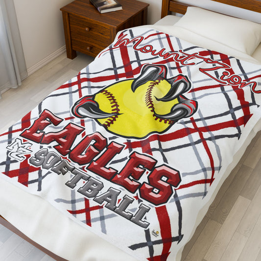 Sporty Velveteen Plush Blanket for Softball Lovers | Personalized Mount Zion Eagles Throw, Cozy Gift for Sports Fans, Home Decor