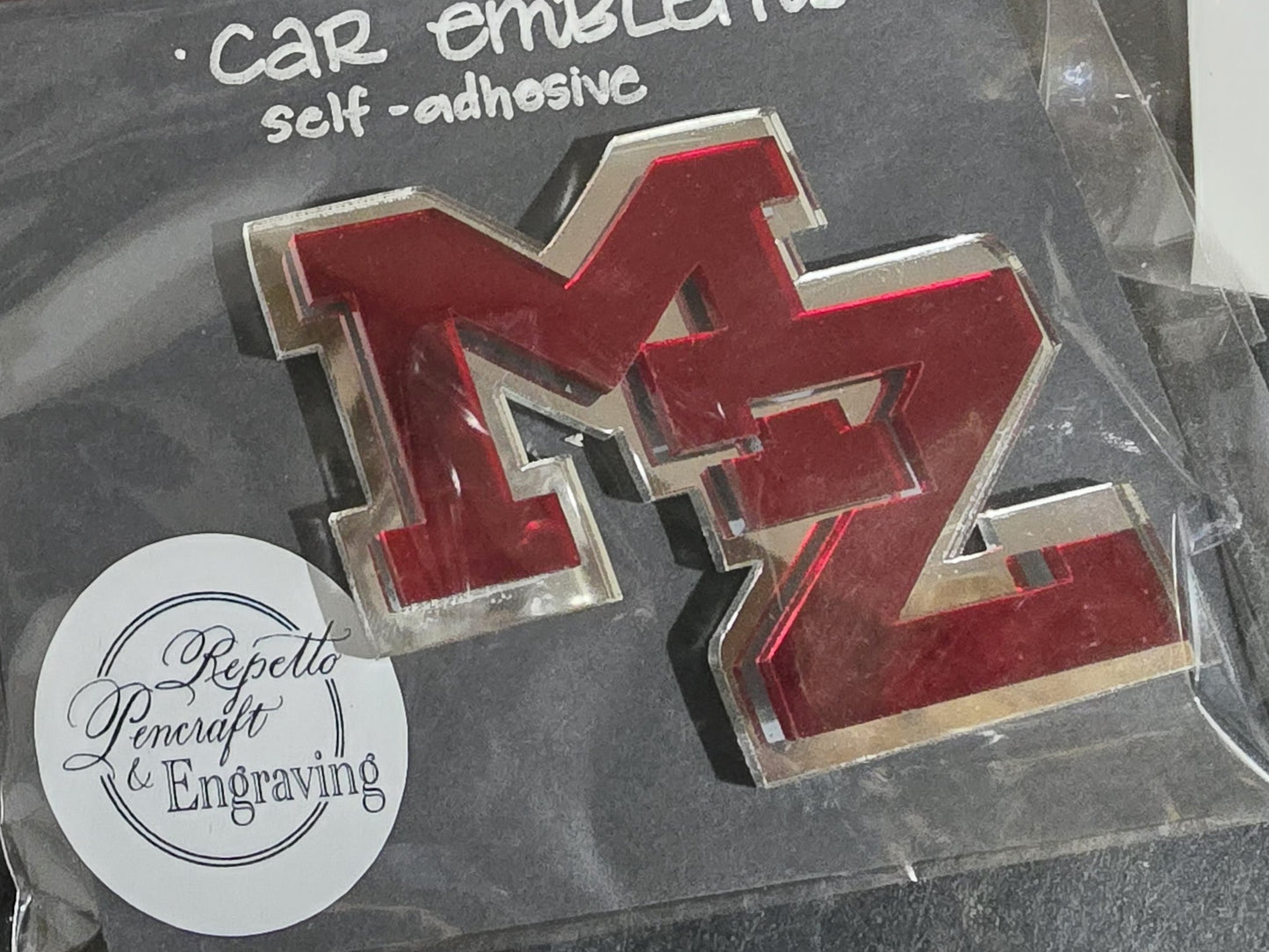 Red Mirror MZ Acrylic Car Emblem- Self Adhesive- MZ Eagles