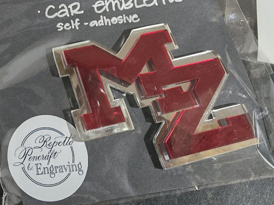 Red Mirror MZ Acrylic Car Emblem- Self Adhesive- MZ Eagles