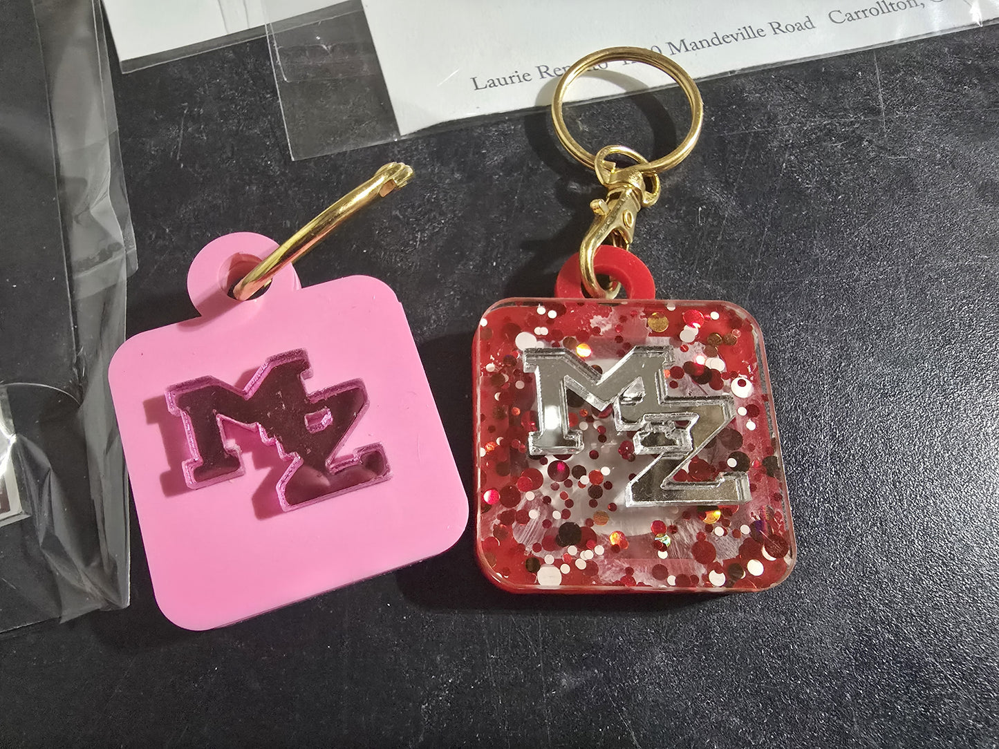 NFC Tag Keychain  in pink or Red with mirror image on top