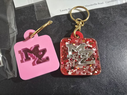 NFC Tag Keychain  in pink or Red with mirror image on top
