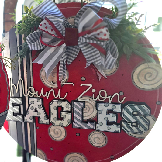 Wooden Door Hanger - Multi Patterned EAGLES with Side Gray Stripes