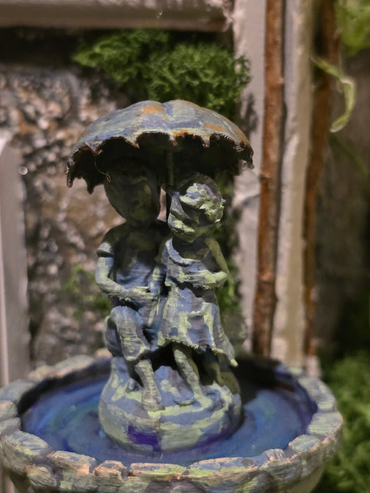 Garden Statue " Rainy Day Friends, dollhouse 1:12 garden accessories, miniature statue