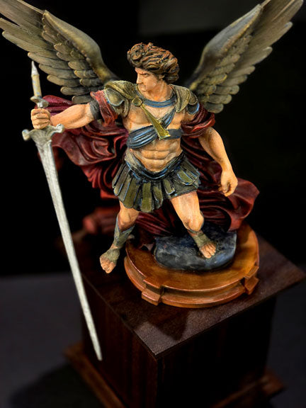 St. Michael the Archangel Statue on Wooden Pedestal, Hidden Compartment