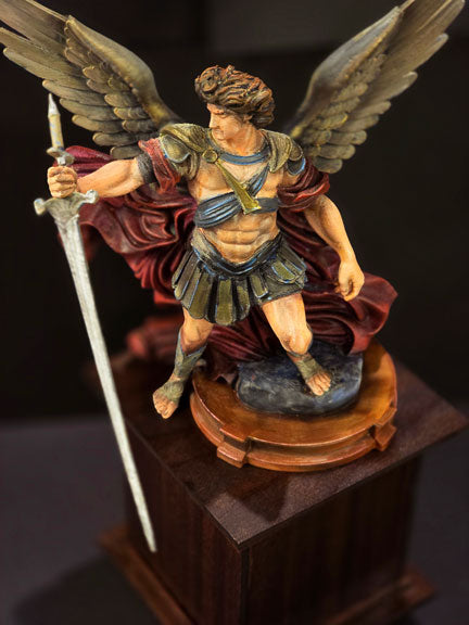 St. Michael the Archangel Statue on Wooden Pedestal, Hidden Compartment