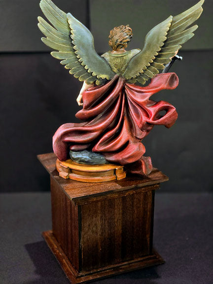 St. Michael the Archangel Statue on Wooden Pedestal, Hidden Compartment