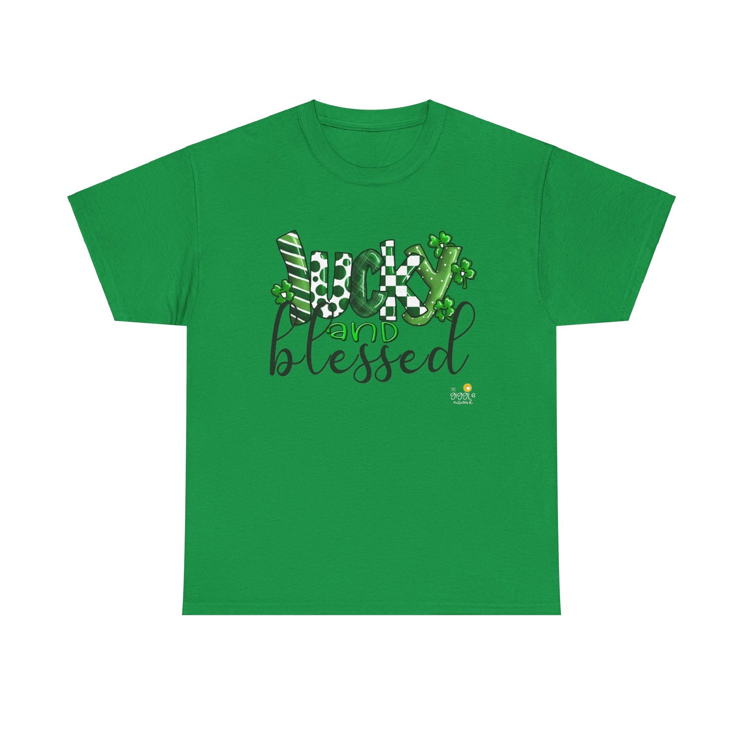 Lucky and blessed tshirt, Clovers,  St Patricks day tshirt, Lucky and Blessed by The Giggle Network,All images are Copyrighted by Laurie Repetto and The GIggle Network, and cannot be reproduced without written and dated permission from the artist.