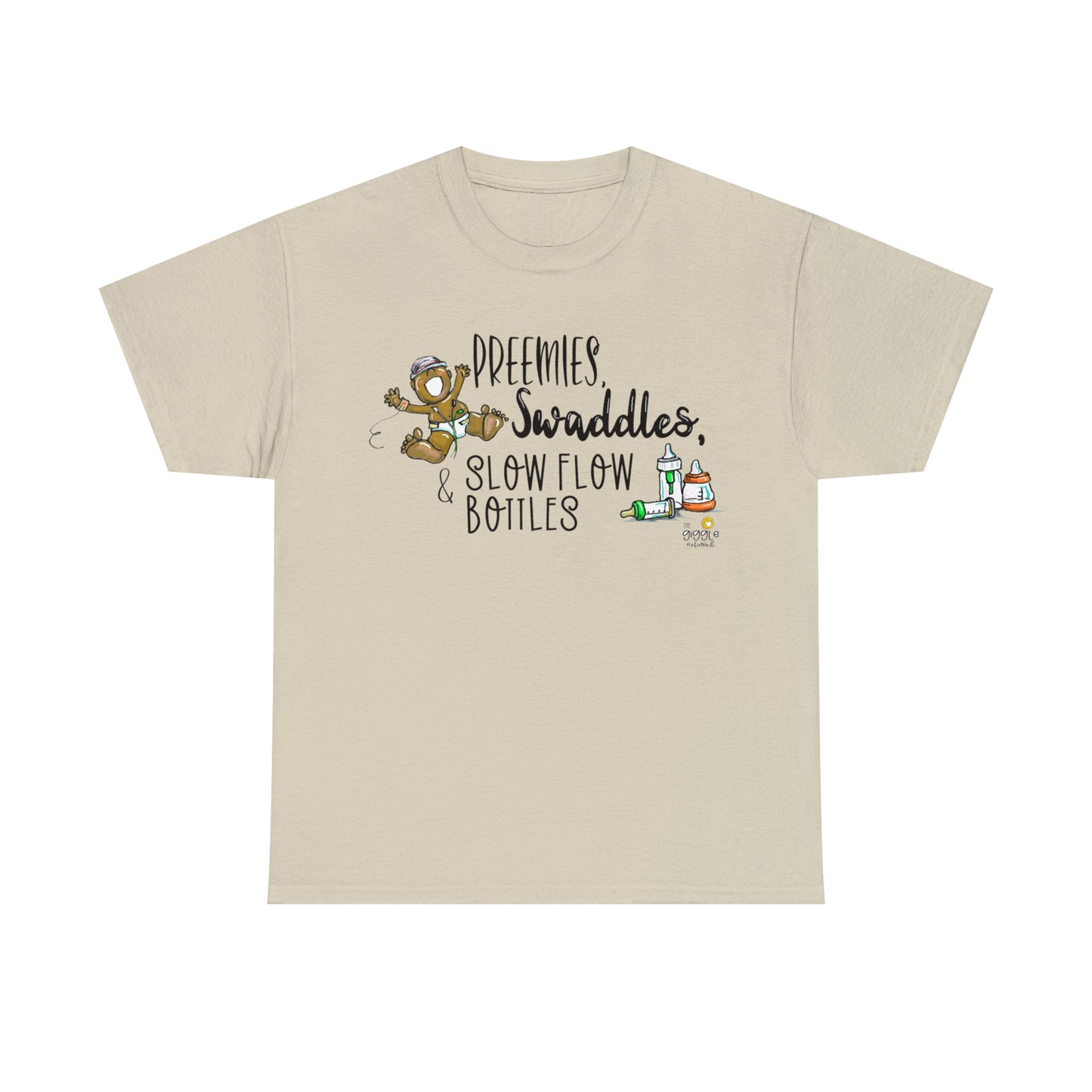 Preemie Swaddles and Slow Flow bottles by The Giggle Network created and Illustrated by Laurie Repetto, RN.