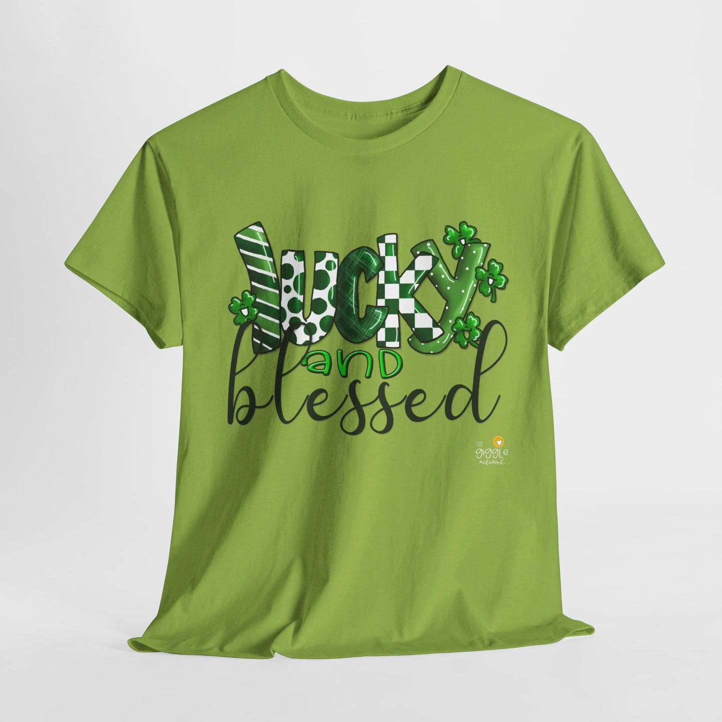 Lucky and blessed tshirt, Clovers,  St Patricks day tshirt, Lucky and Blessed by The Giggle Network,All images are Copyrighted by Laurie Repetto and The GIggle Network, and cannot be reproduced without written and dated permission from the artist.