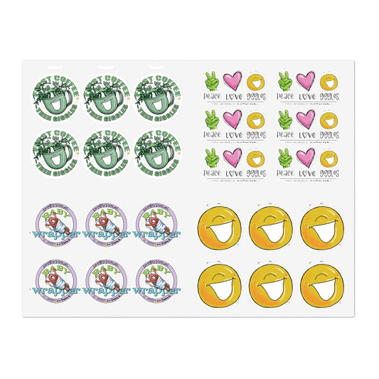 Peace Love Giggle , Coffee, logo, wrapper stickers 8.5 x 11  Sticker Sheets by The Giggle Network