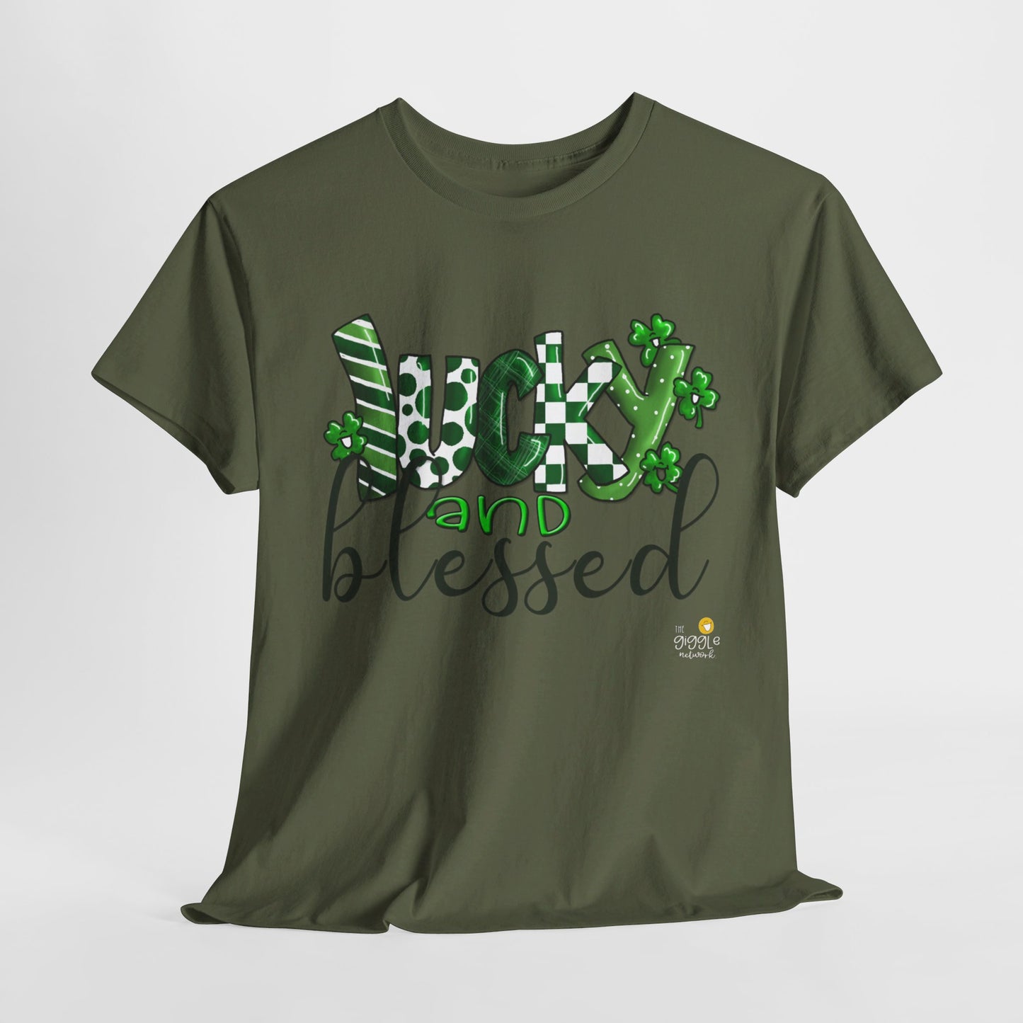 Lucky and blessed tshirt, Clovers,  St Patricks day tshirt, Lucky and Blessed by The Giggle Network,All images are Copyrighted by Laurie Repetto and The GIggle Network, and cannot be reproduced without written and dated permission from the artist.