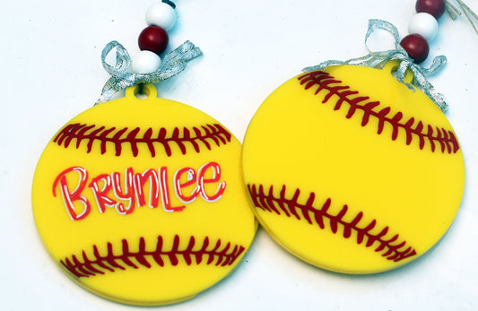 Softball  Acrylic Bag Tag