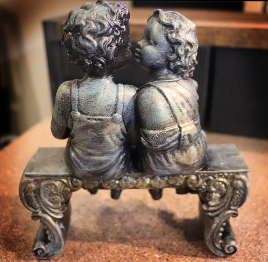 Garden Children on Bench - Plant Decoration