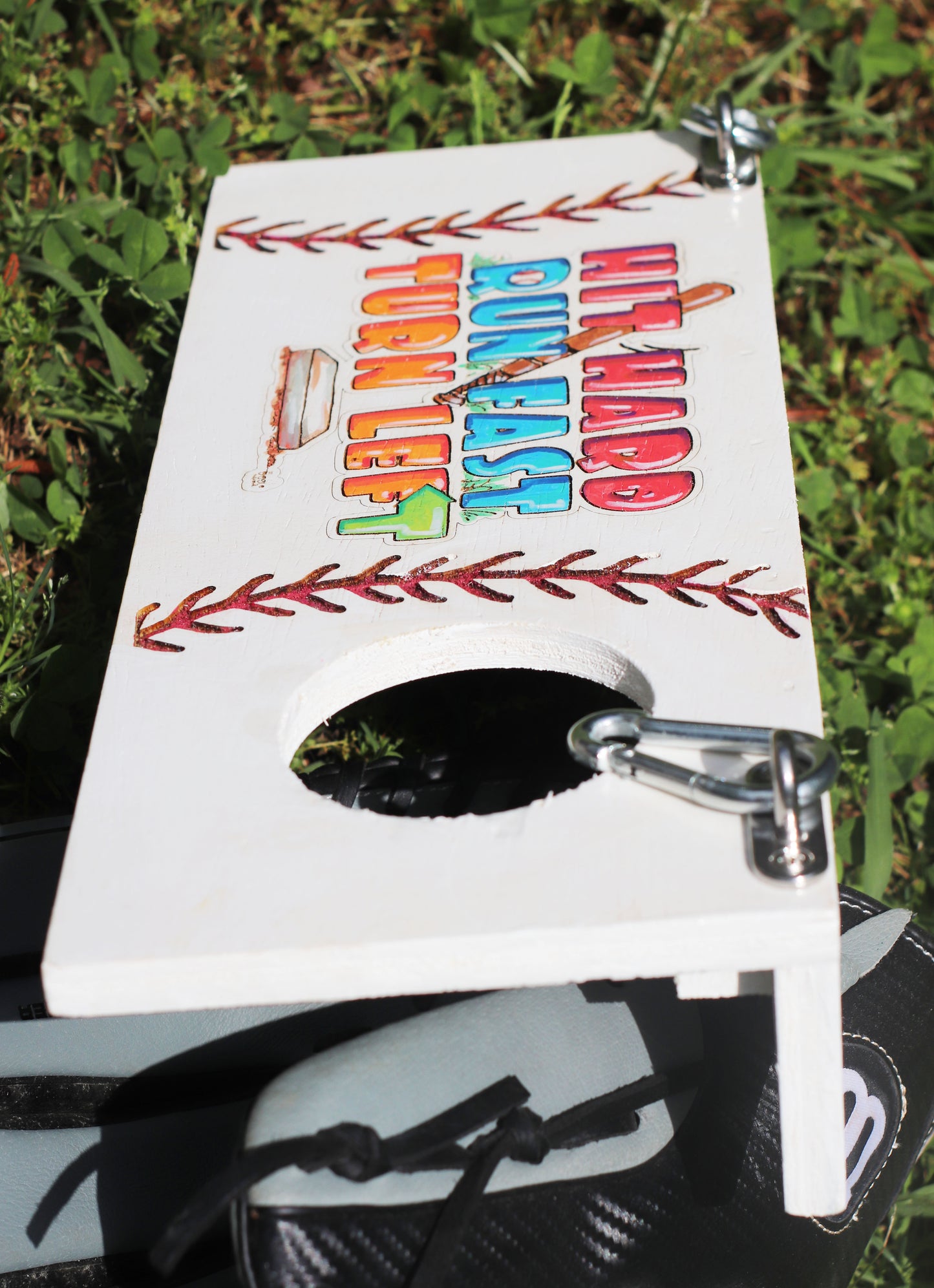 Baseball Chainlink Foot Rest HIT HARD RUN FAST TURN LEFT, Softball Chainlink Foot Rest