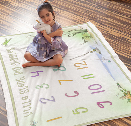 Little Steps, Big Giggles Baby's First Year Growth blanket by The Giggle Network TM , Velveteen Microfiber Blanket, Baby's first year Blanket, Baby Growth Blanket