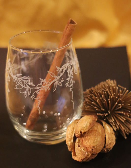 Full wrap engraving on Stemless Wine Goblet