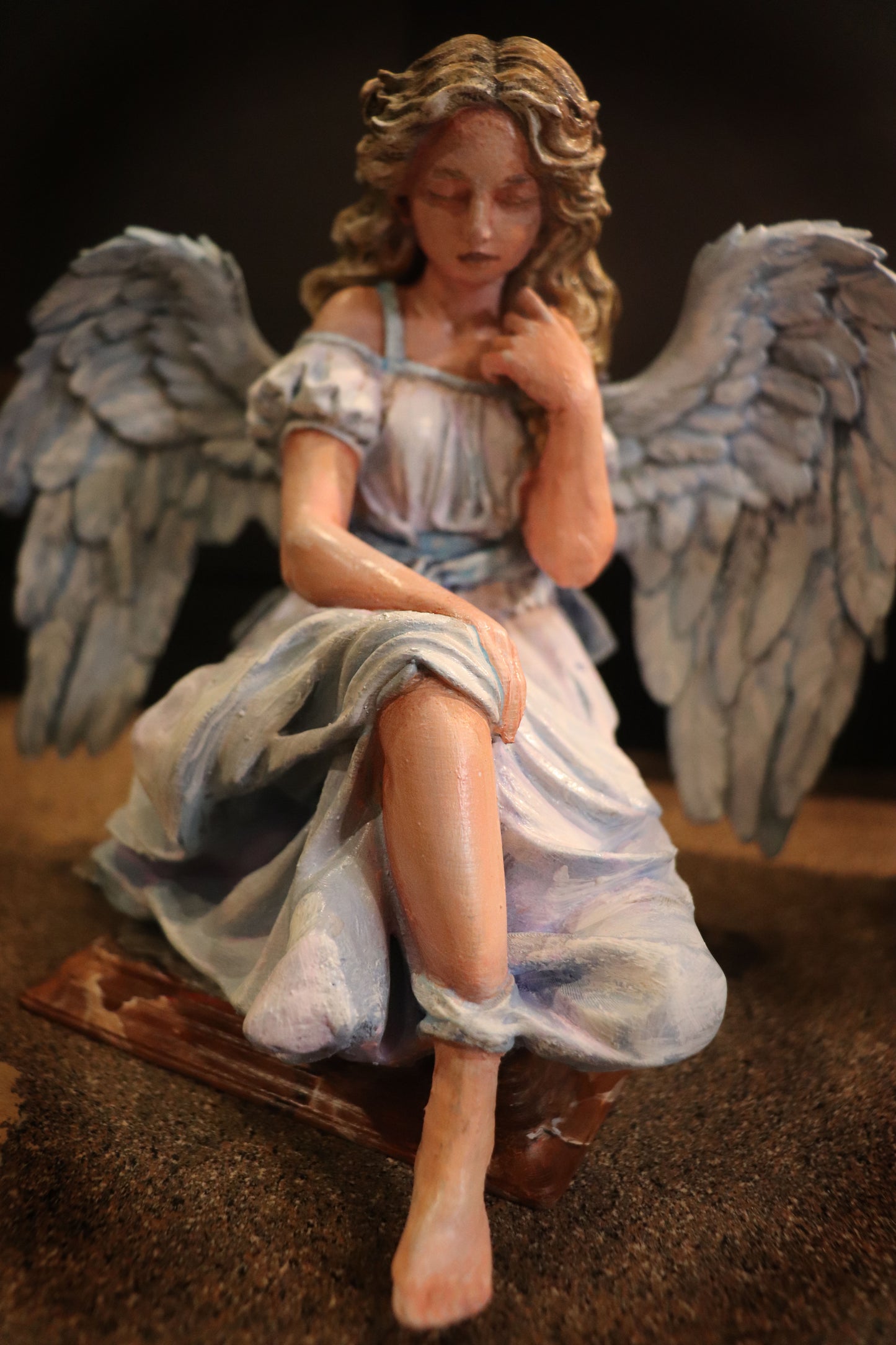 Teenage Angel on Wooden Maple Box with Secret Storage