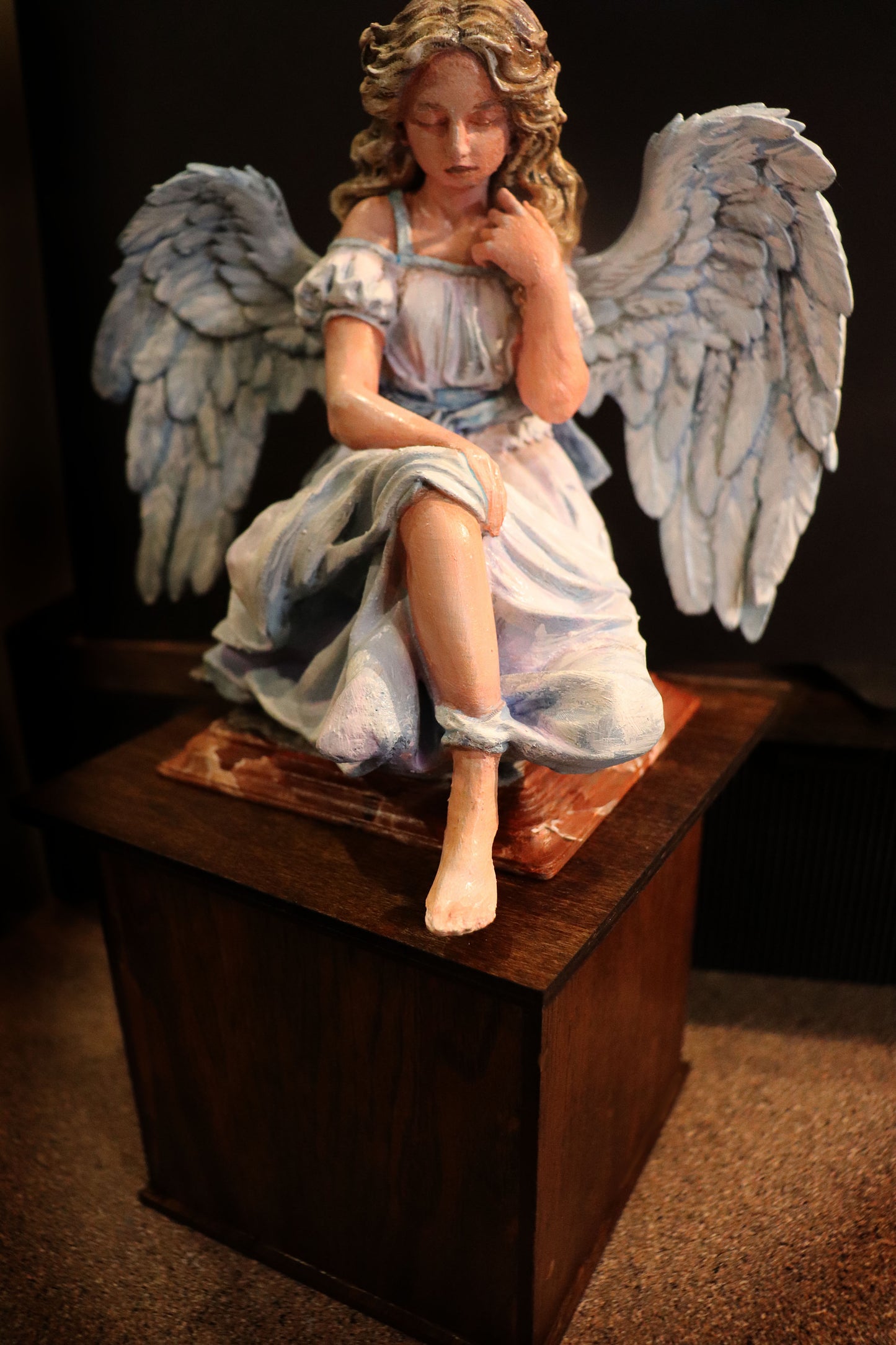 Teenage Angel on Wooden Maple Box with Secret Storage