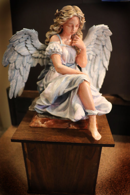 Teenage Angel on Wooden Maple Box with Secret Storage