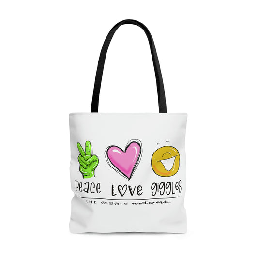 Peace, Love, Giggles Nicu Nurse Tote Bag (AOP) by the Giggle Network