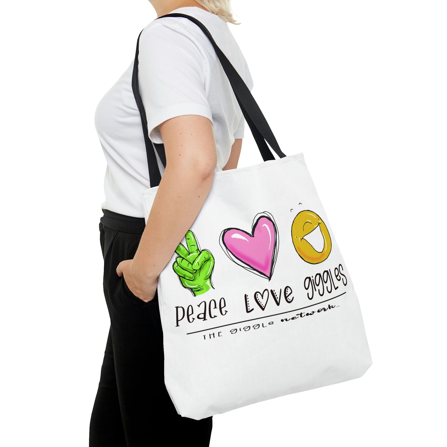 Peace, Love, Giggles Nicu Nurse Tote Bag (AOP) by the Giggle Network